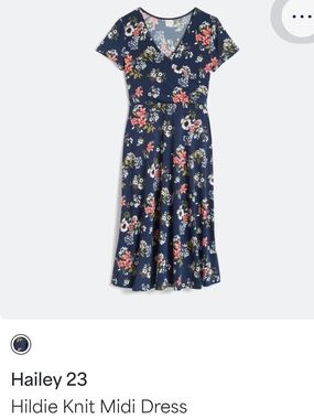 Navy Floral Wrap-Style Midi Dress